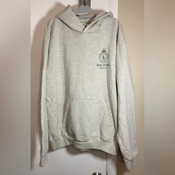 NWOT SPORTY & RICH Gray/Green Crown Cotton Blend Hoodie Large - Picture 7 of 16